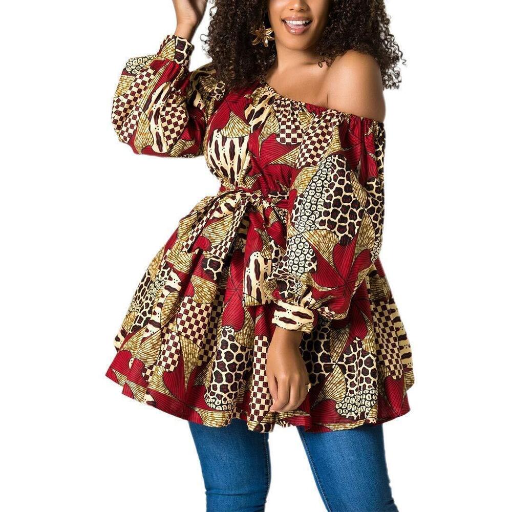 8094 Sexy African Floral Printed Mini Dresses High Waist Dashiki Skirt